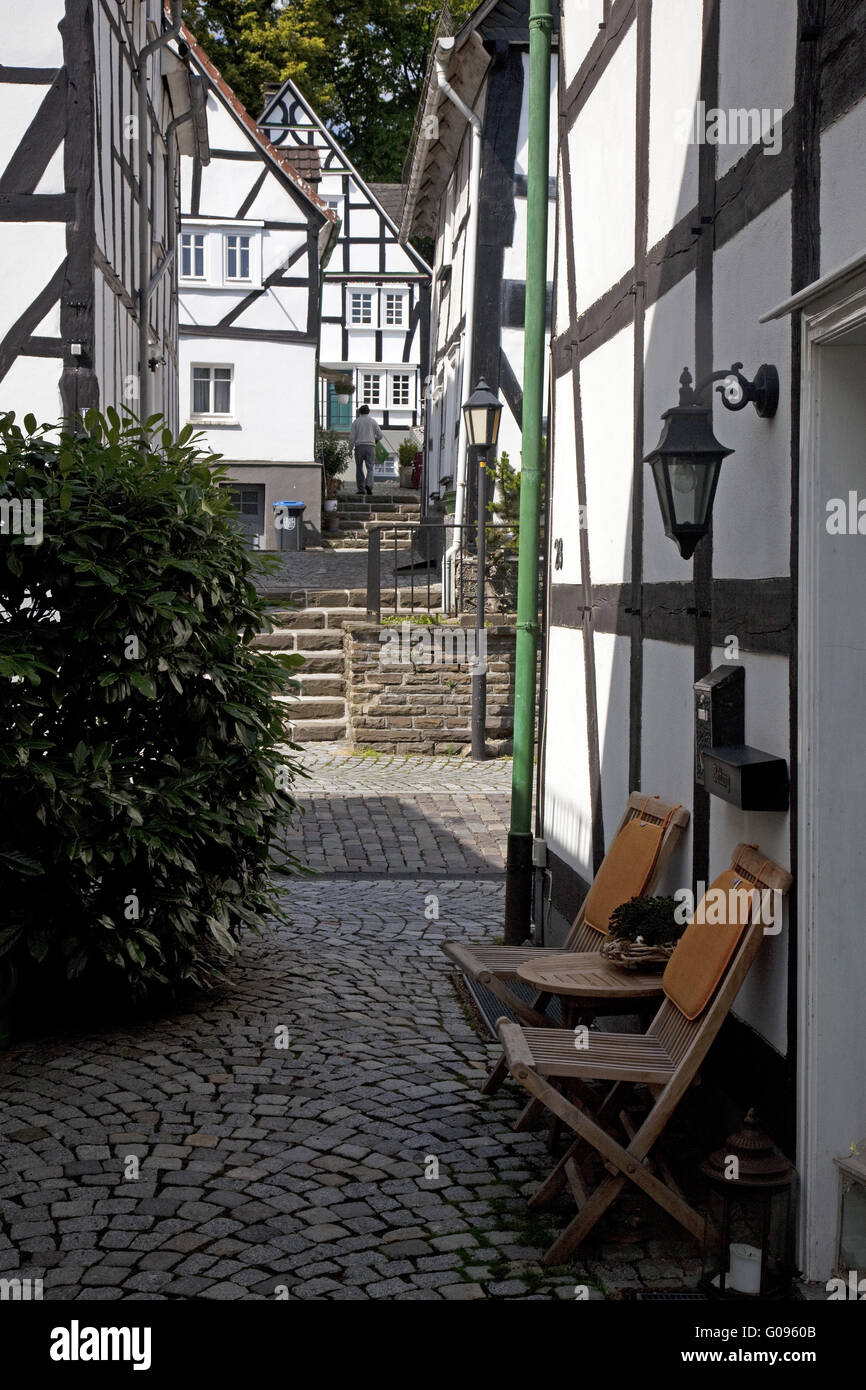 Old town with half-timbered houses in Freudenberg. Stock Photo