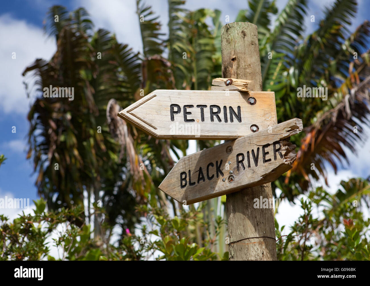Direction indicator on the road in the wood. Mauri Stock Photo