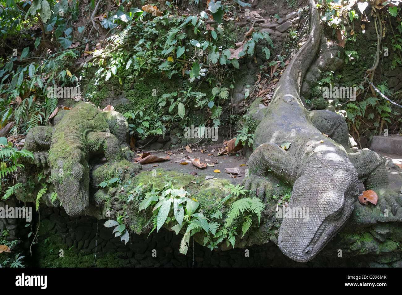 Crocodile statues in Ubud Sacred Monkey Forest on Bali Stock Photo
