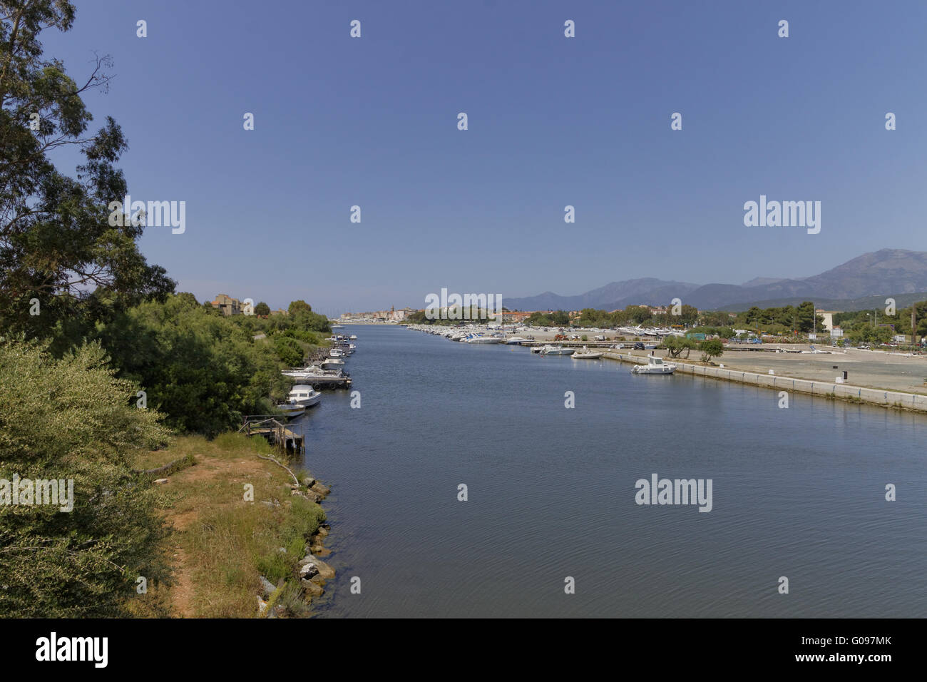 River and view of Saint Florent, Corsica, France Stock Photo