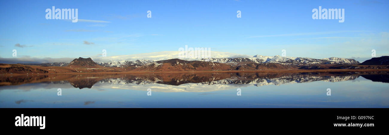 Landscape panorama of the Myrdal Jökull glacier Stock Photo