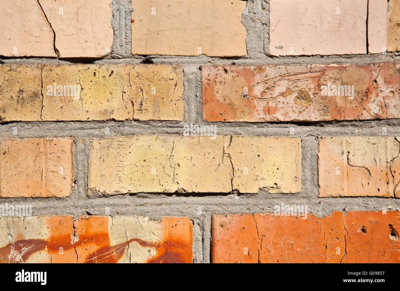 Orange and yellow brick wall texture background Stock Photo