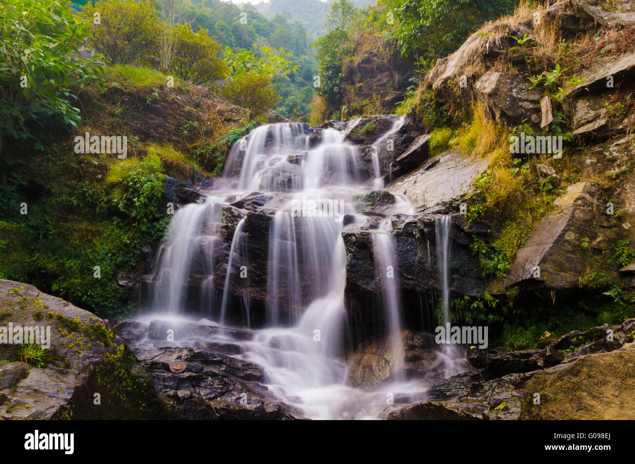 A portion of Chunnu Summer Falls at Rock Garden, Darjeeling, West Bengal, India Stock Photo