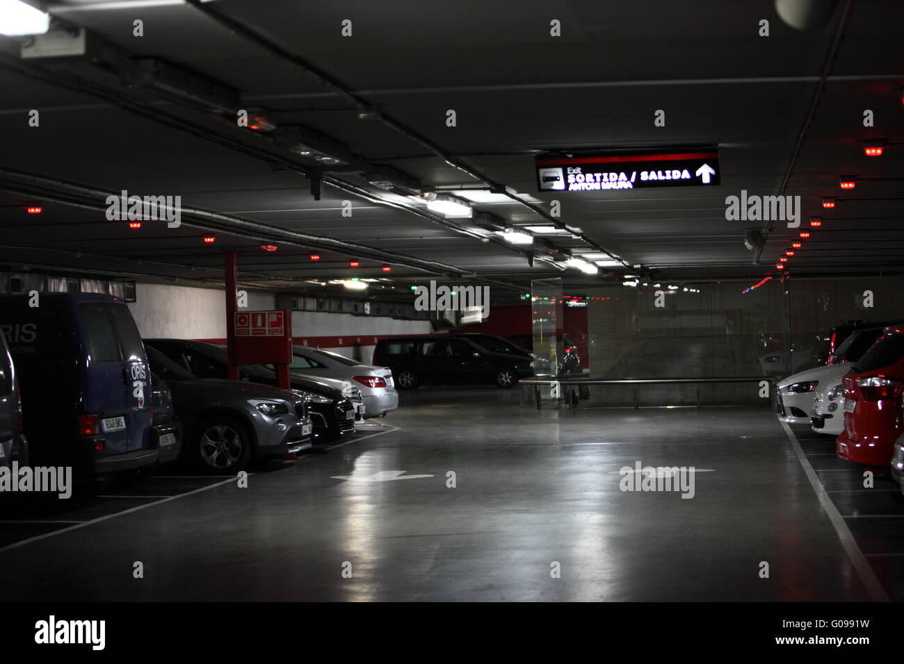 Interior of a covered vehicle parking lot Stock Photo