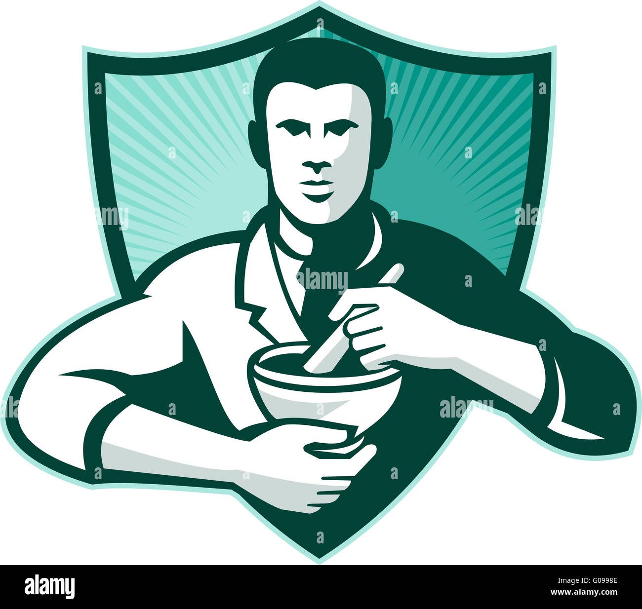 Pharmacist Chemist Mixing Mortar Pestle Shield Stock Photo Alamy