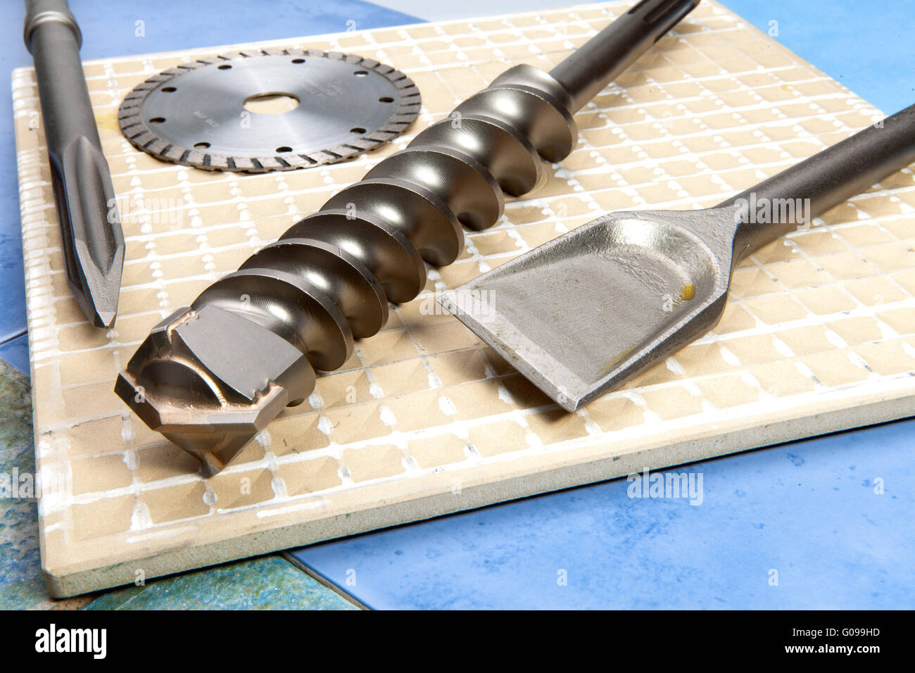 Circular Saw, big diameter drill, blade and pica Stock Photo Alamy