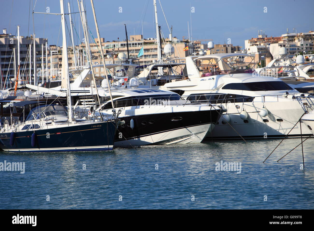 Luxury yachts in harbour Stock Photo