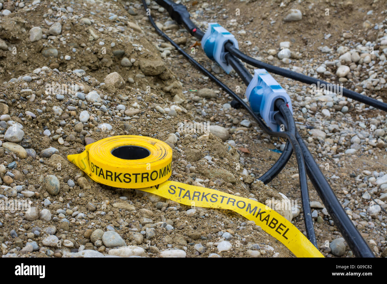 Road works – power cable Stock Photo