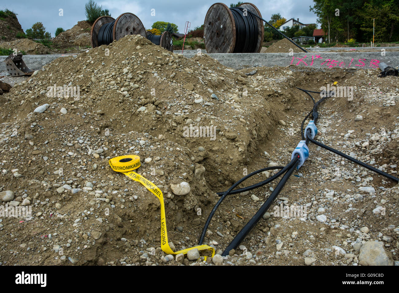 Road works power cable Stock Photo Alamy