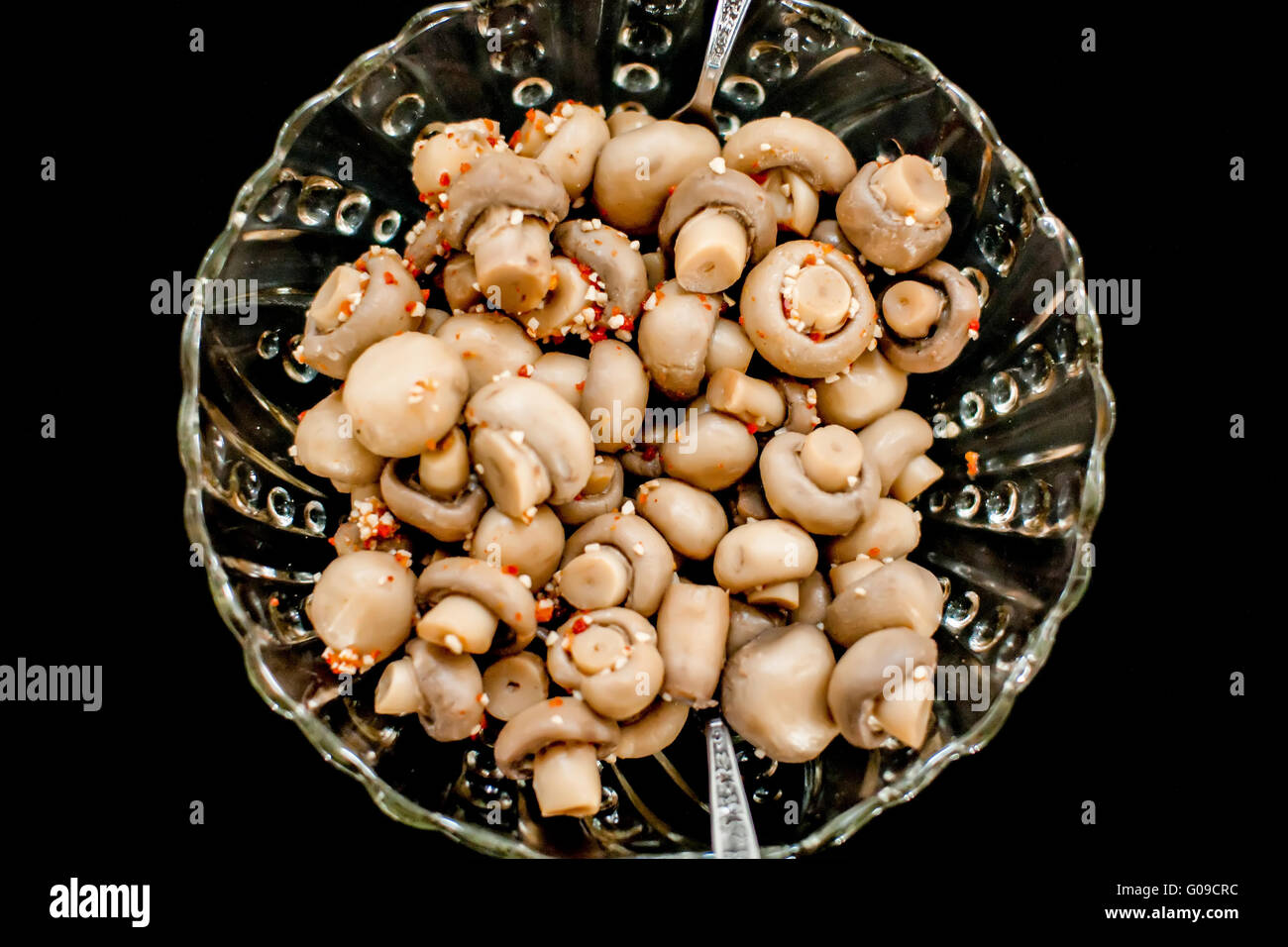 Pickled mushrooms salad with spring onion and oil Stock Photo Alamy