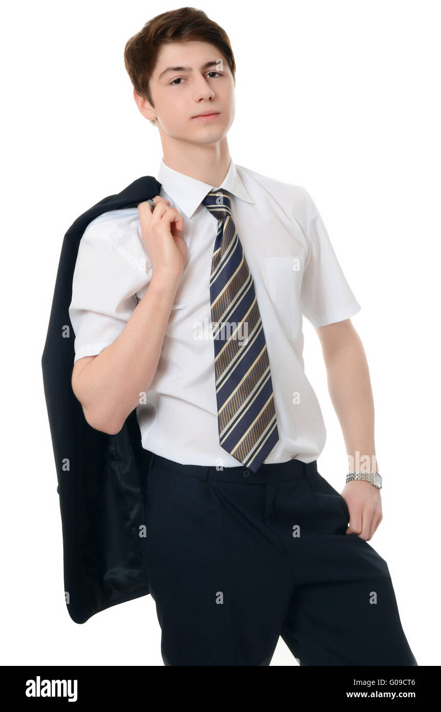 The businessman in a business suit on white background Stock Photo - Alamy