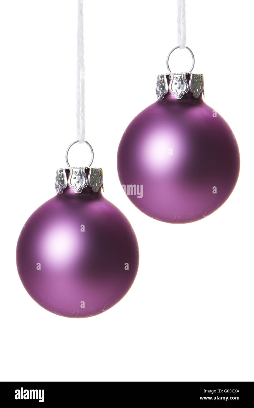 pink christmas balls isolated, white background Stock Photo