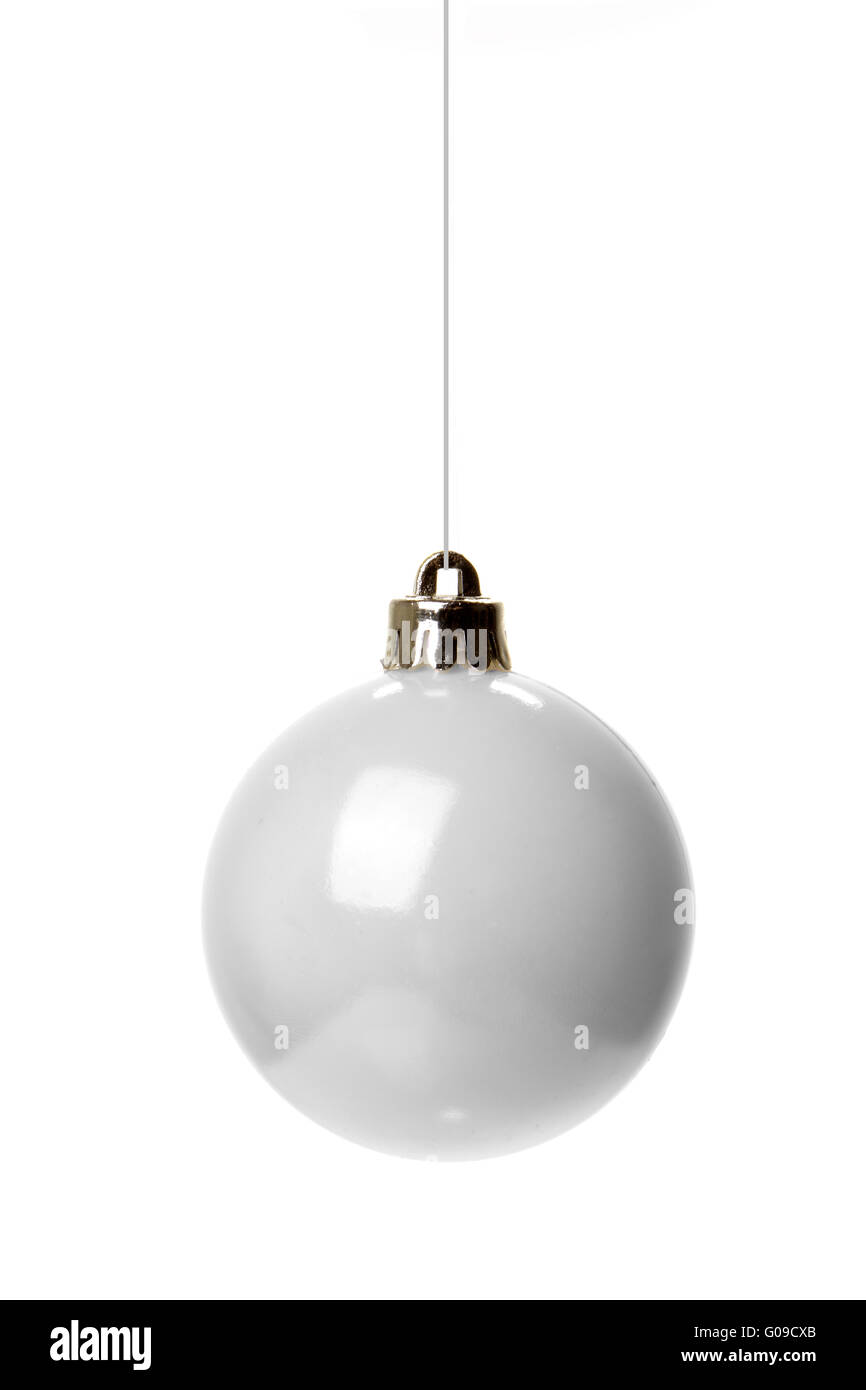 white christmas balls isolated, white background Stock Photo
