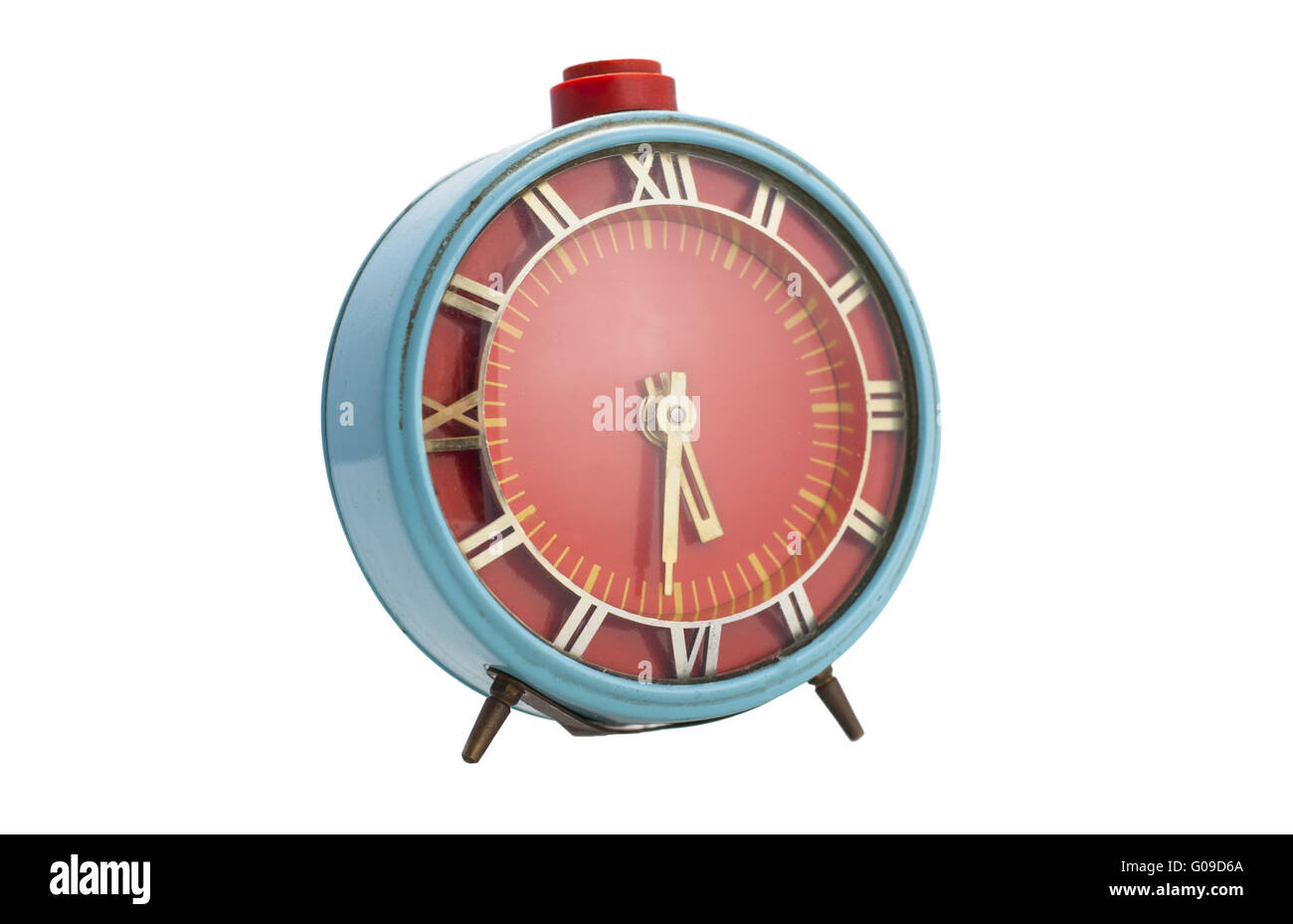 Vintage alarm clock isolated on white background Stock Photo - Alamy