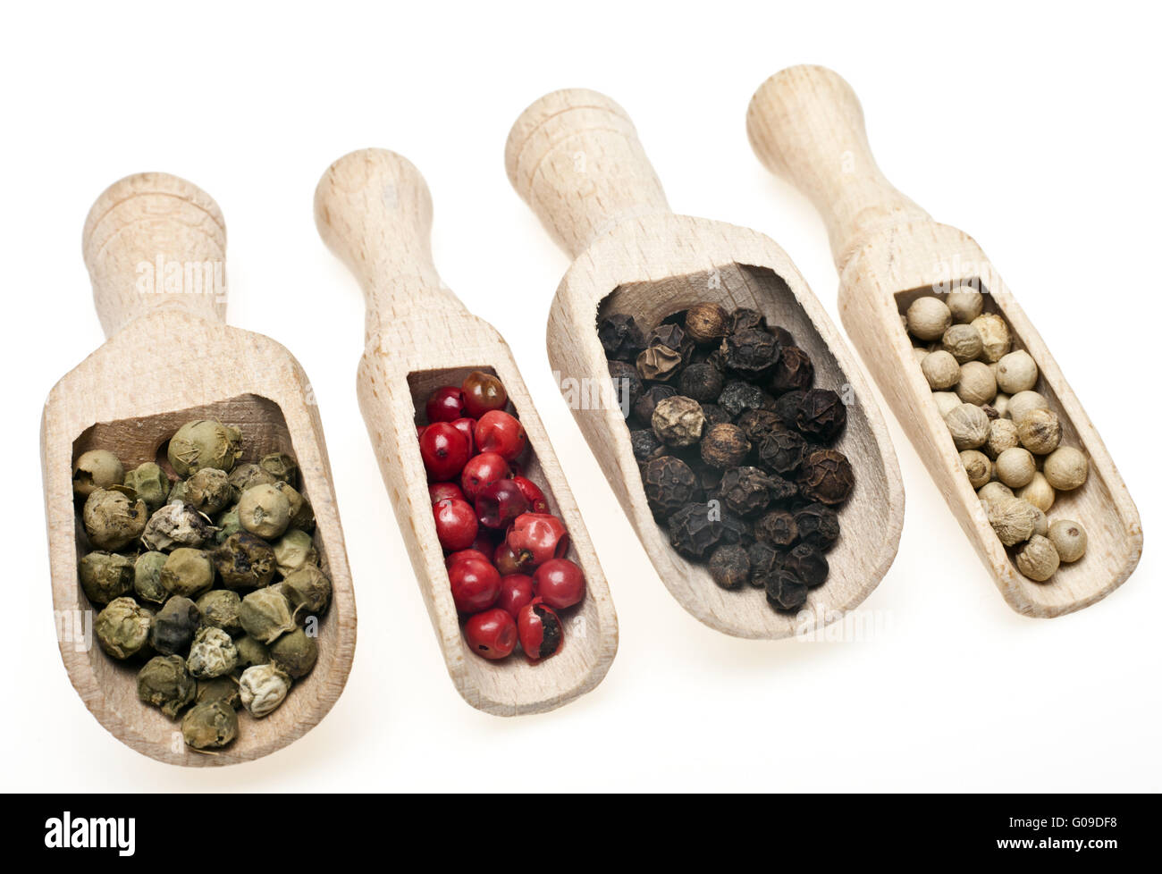 Four different kinds of peppercorns Stock Photo Alamy
