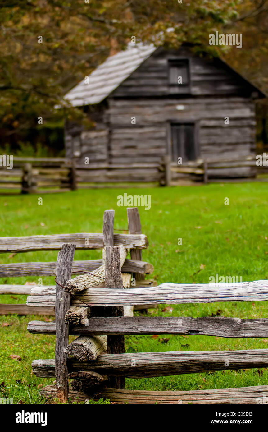Beautiful Autumn Scene Showing Rustic Old Log Cabin Surrounded By