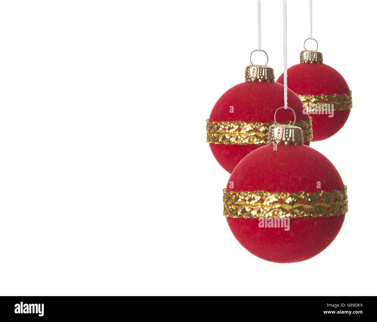 red and golden christmas balls isolated hanging Stock Photo