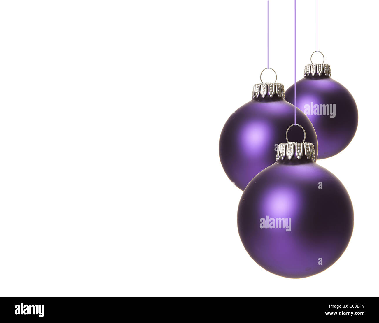christmas, purple christmas balls isolated hanging Stock Photo