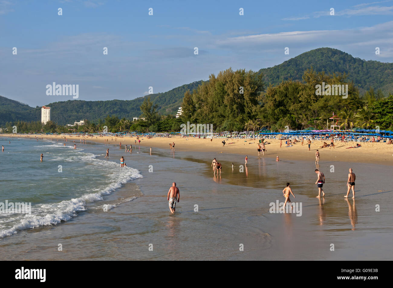 sandy beaches and turquoise waters at Karon Beach, Stock Photo