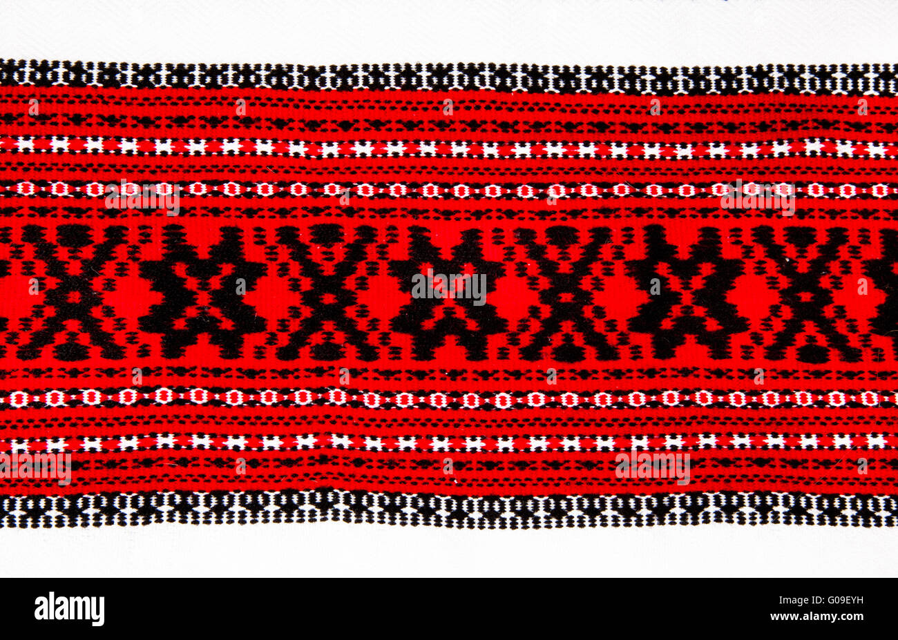 Ukrainian traditional red and black ornament embroidery Stock Photo