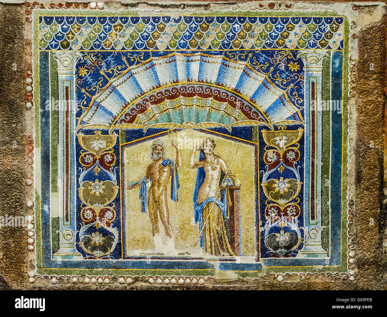 Mosaic of Neptune and Amphitrite Herculaneum Italy Stock Photo