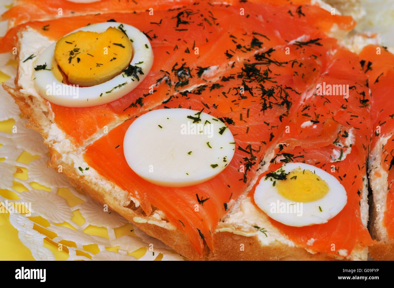 bread with salmon Stock Photo