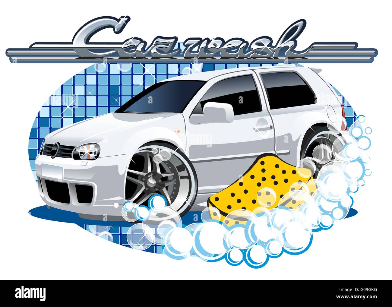 Clipart Illustration of a Blue Compact Water Powered Car Blowing Bubbles  Out Of The Exhaust by beboy #30317