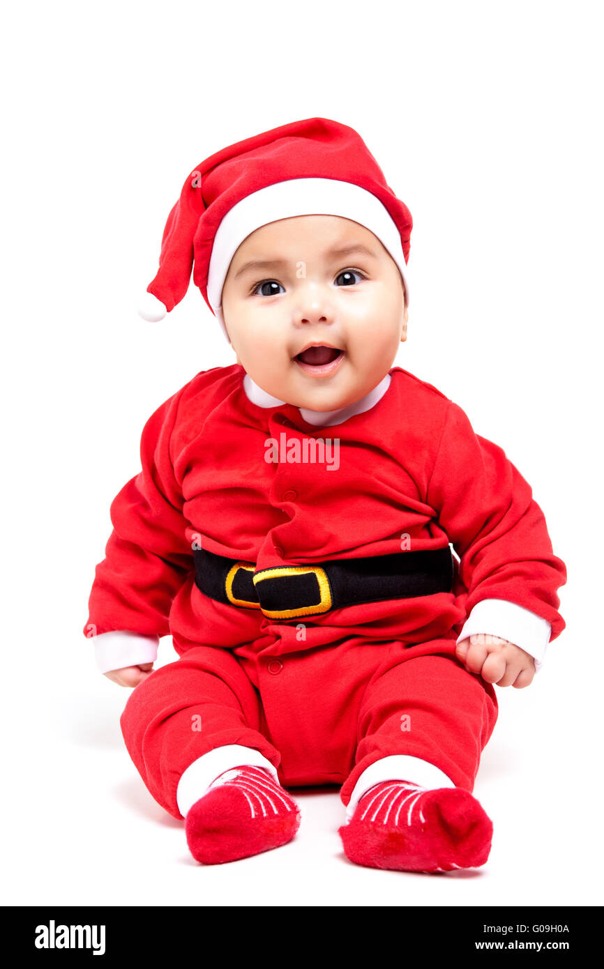 Little baby girl in red Christmas clothes Stock Photo Alamy