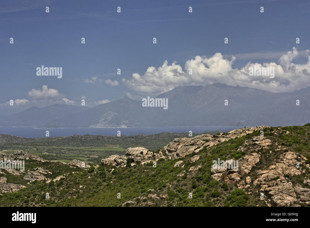 Mountain landscape Desert des Agriates, Corrsica Stock Photo