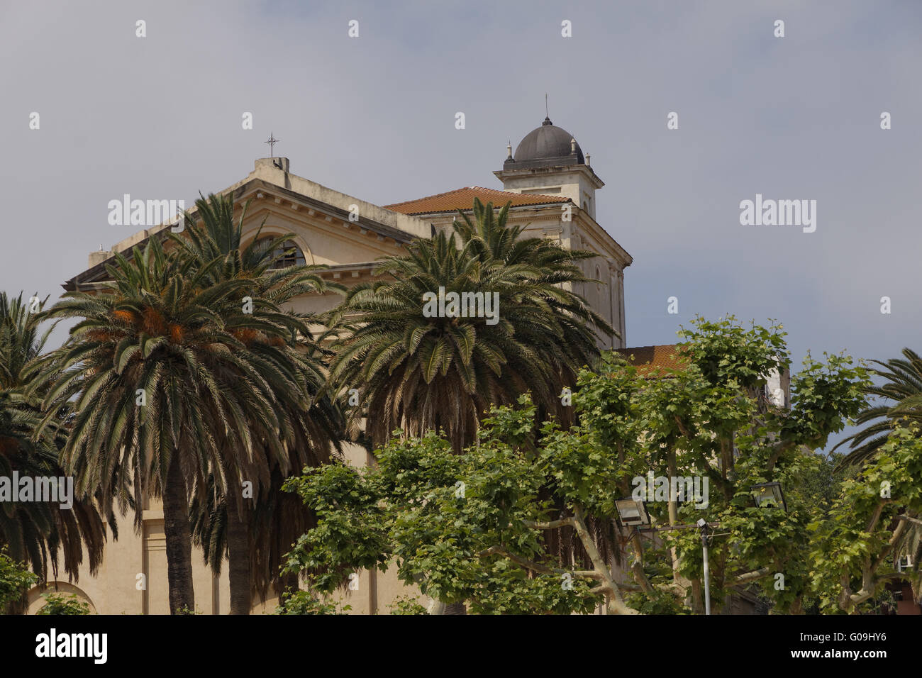 Ile Rousse, church at the market place, Corsica Stock Photo