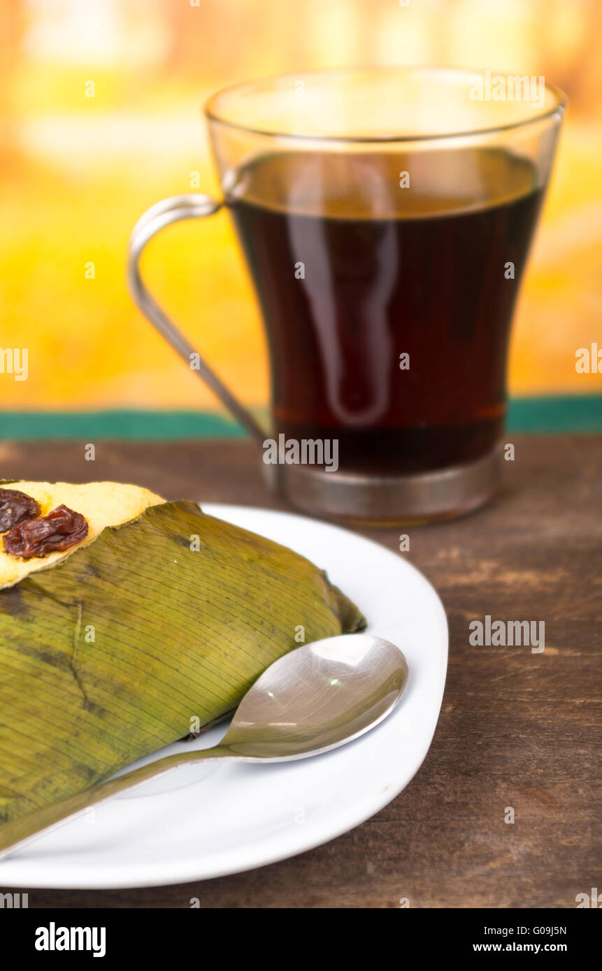 Traditional tea time on Ecuador, quimbolito and coffee Stock Photo