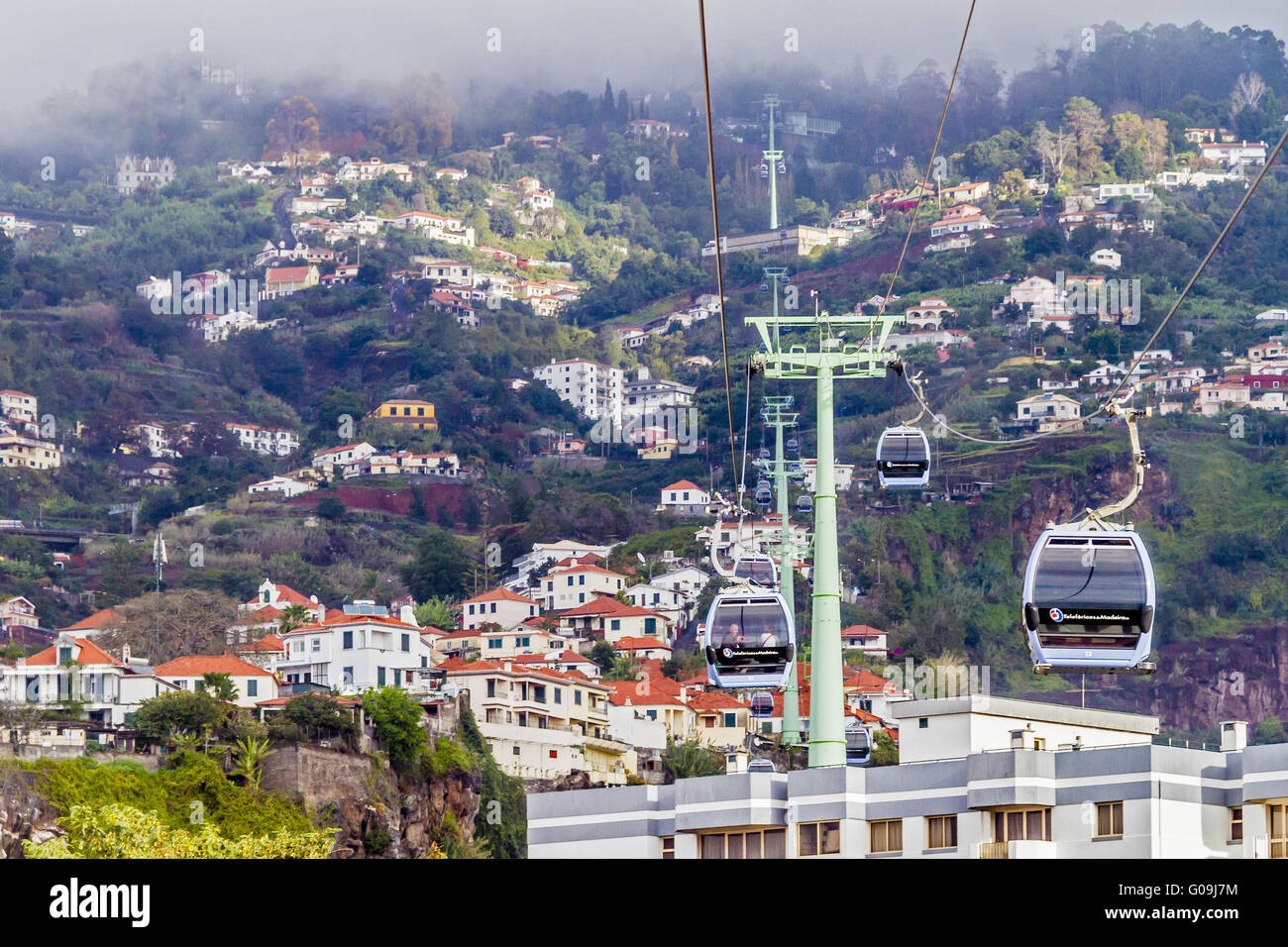 Cable Cars Climbing The Mountain Madeira Portugal Stock Photo