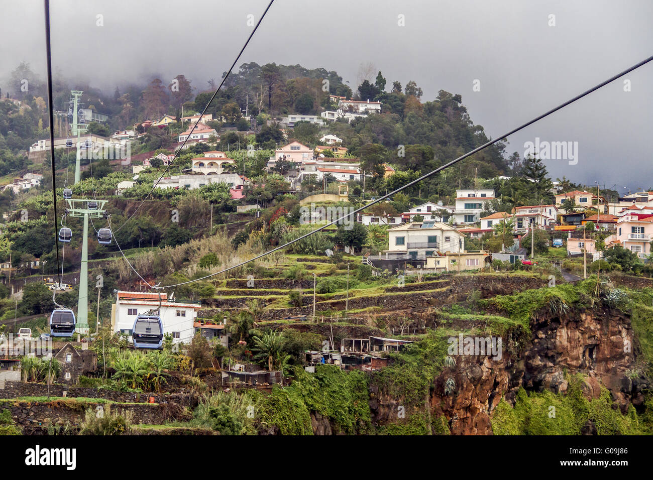 Cable Cars Climbing The Mountain Madeira Portugal Stock Photo