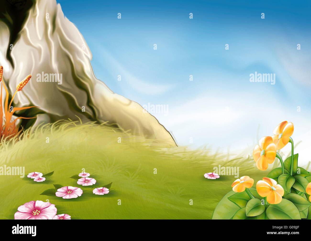 Meadow And Rock Stock Photo - Alamy