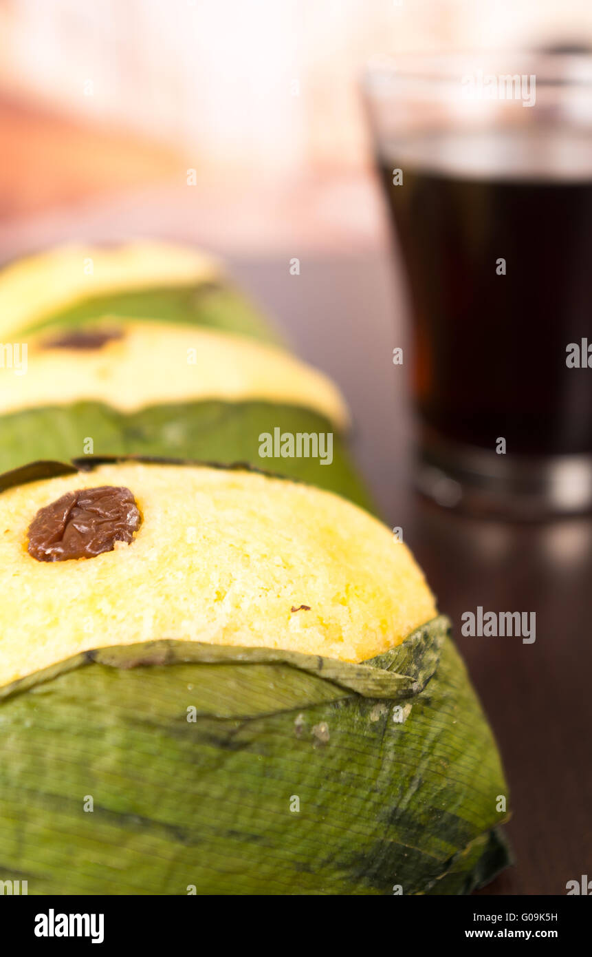 Quimbolito, traditional ecuadorian dessert with coffee Stock Photo