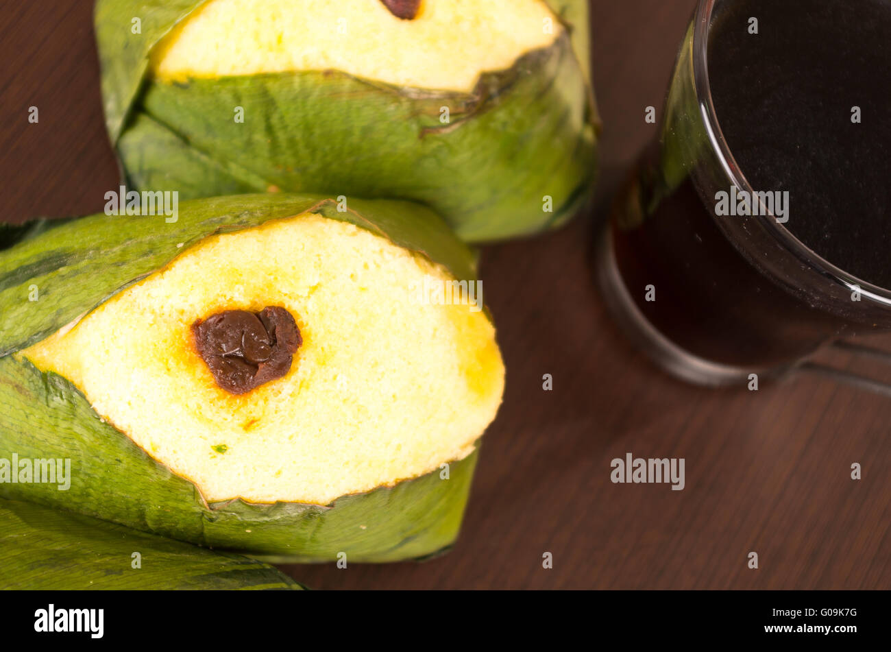 Fresh coffee with quimbolito, traditional tea time on Ecuador Stock Photo