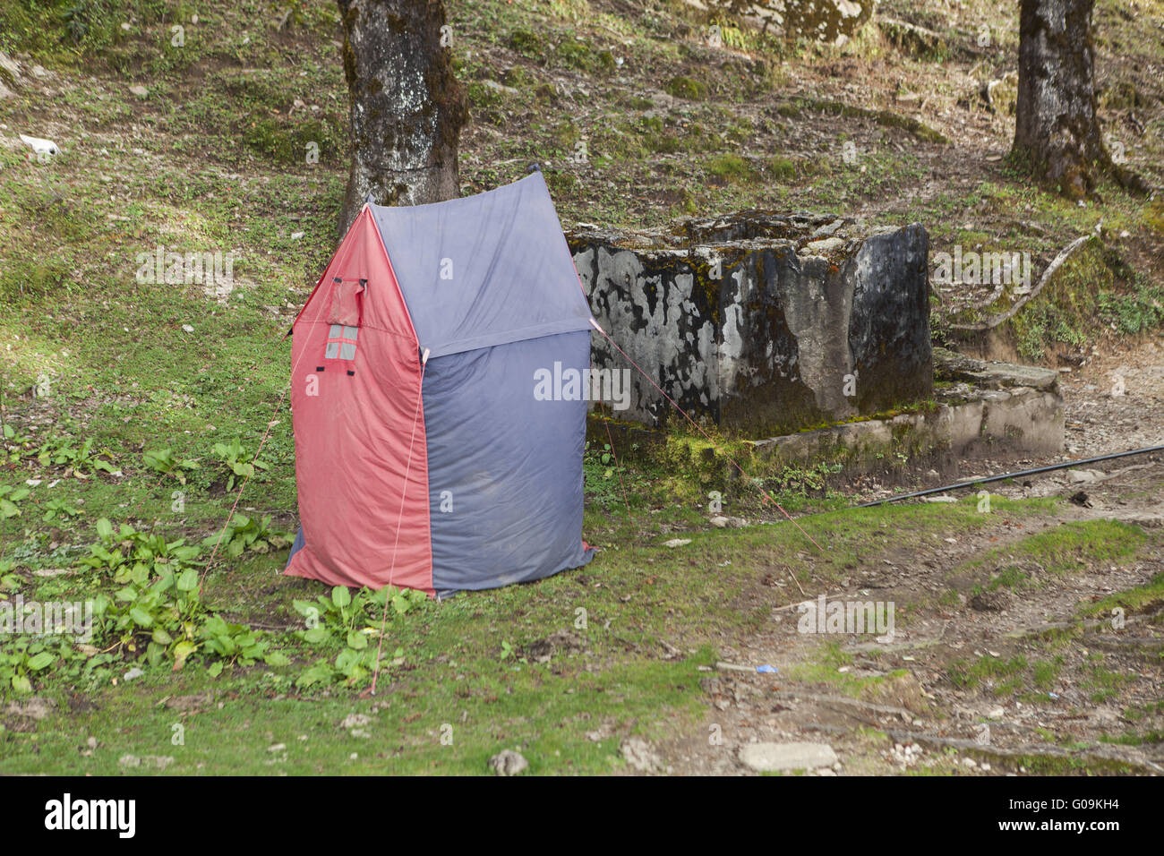 Toilet tent, Trecking Himalaya, North India Stock Photo