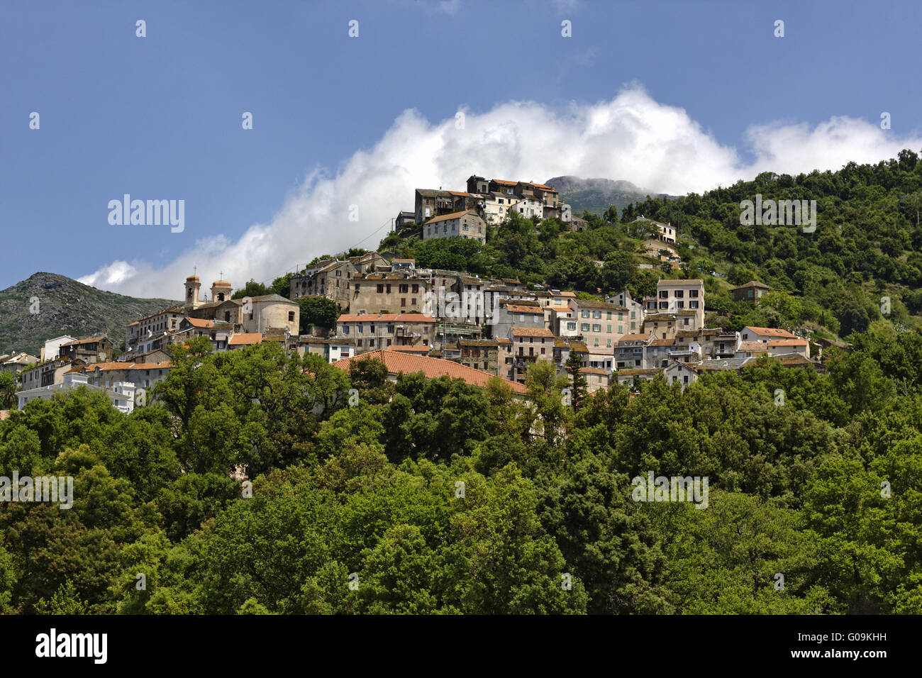 The mountain village Oletta in the Nebbio, Corsica Stock Photo
