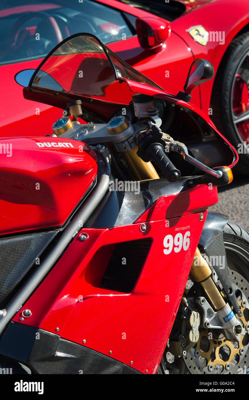 Ducati and Ferrari. Italian Supercar and Superbike Stock Photo