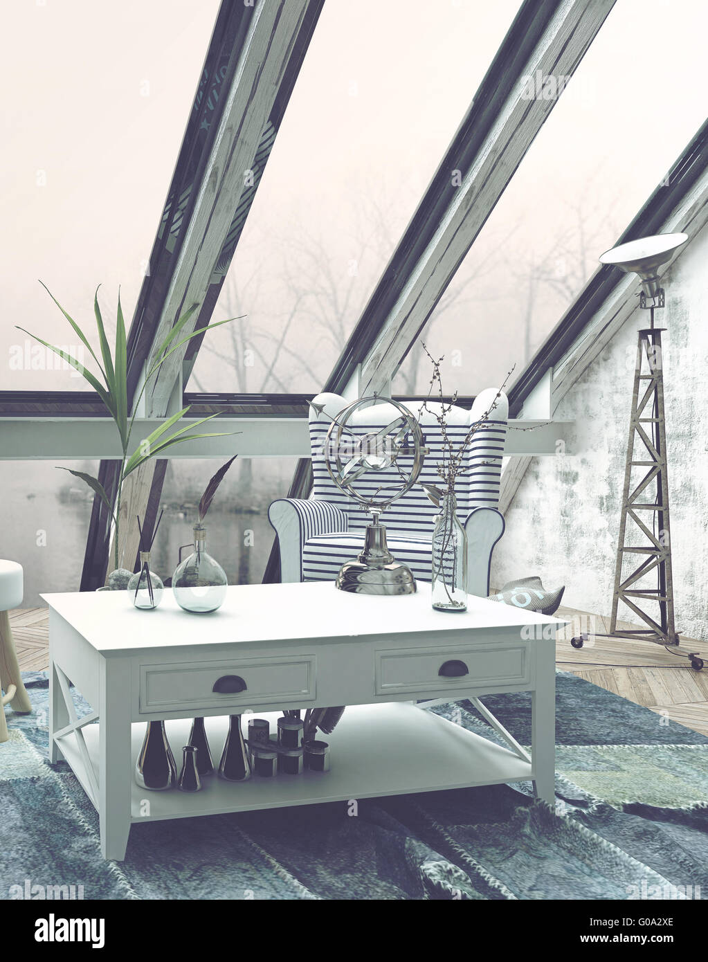 Ample Windows And Skylights In Living Room With Mixture Of Antique