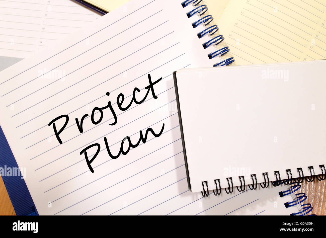 Project plan text concept write on notebook Stock Photo