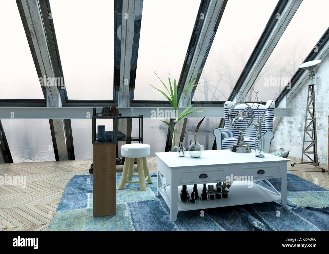 Ample Windows And Skylights In Living Room With Mixture Of Antique