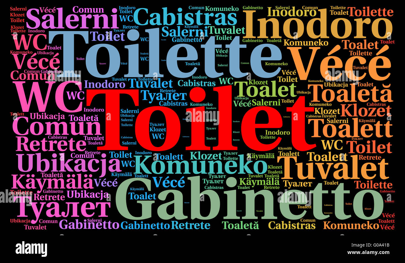 Toilet in different languages word cloud Stock Photo Alamy