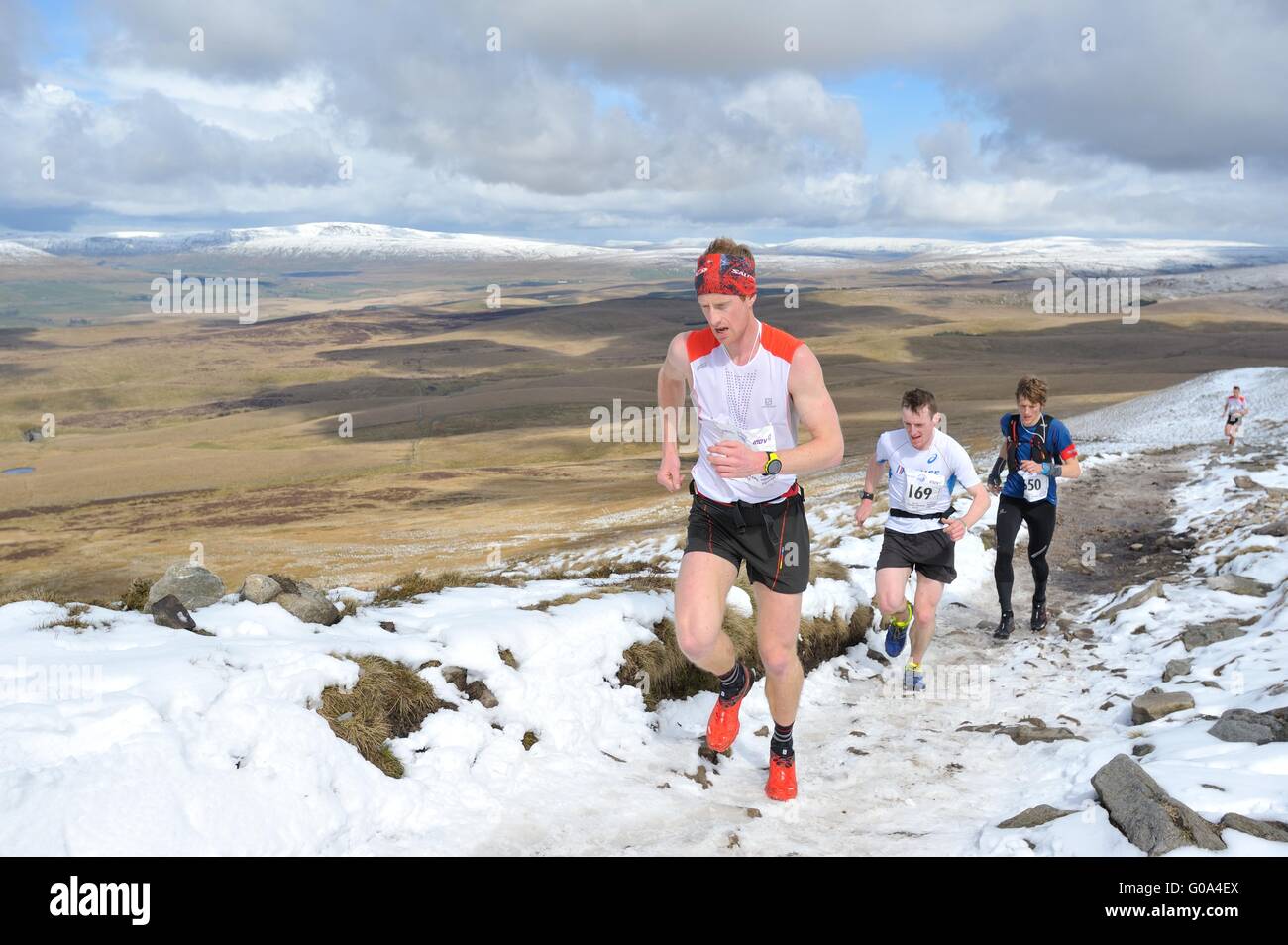 Salomon athlete Ricky Lightfoot leads in the 2016 Three Peaks Fell Race Stock Photo