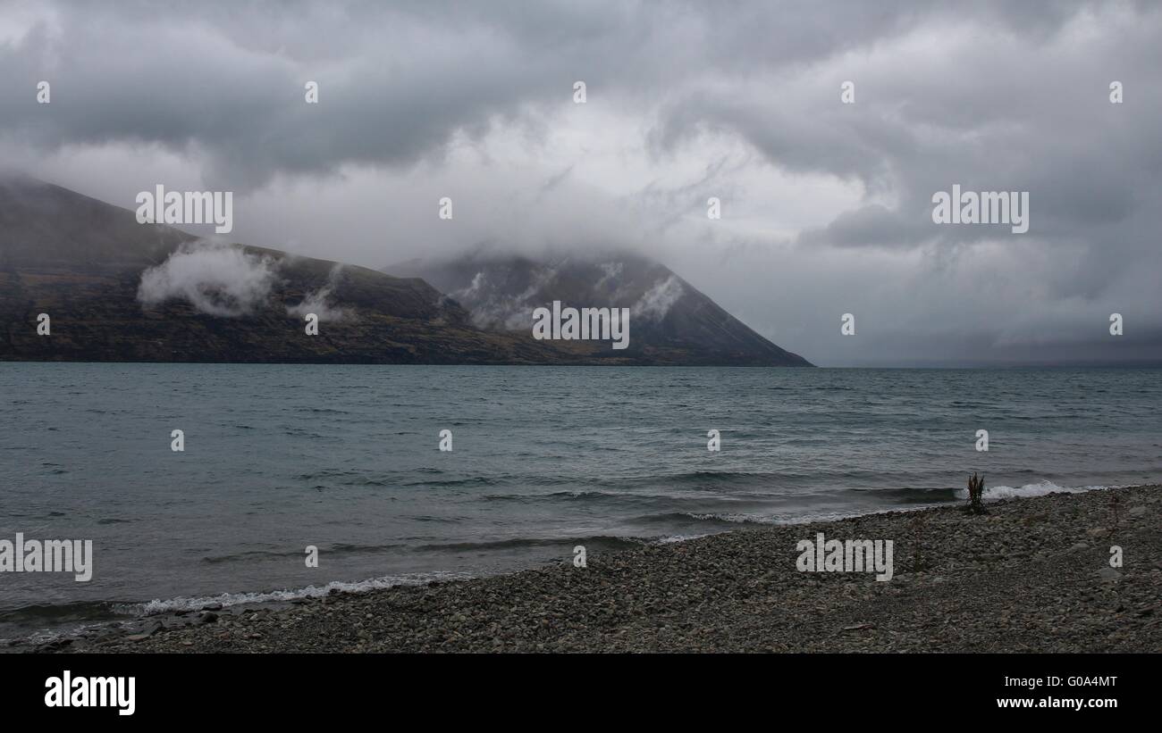 Summer scene at Lake Ohau, South Island. Dramatic sky Stock Photo - Alamy