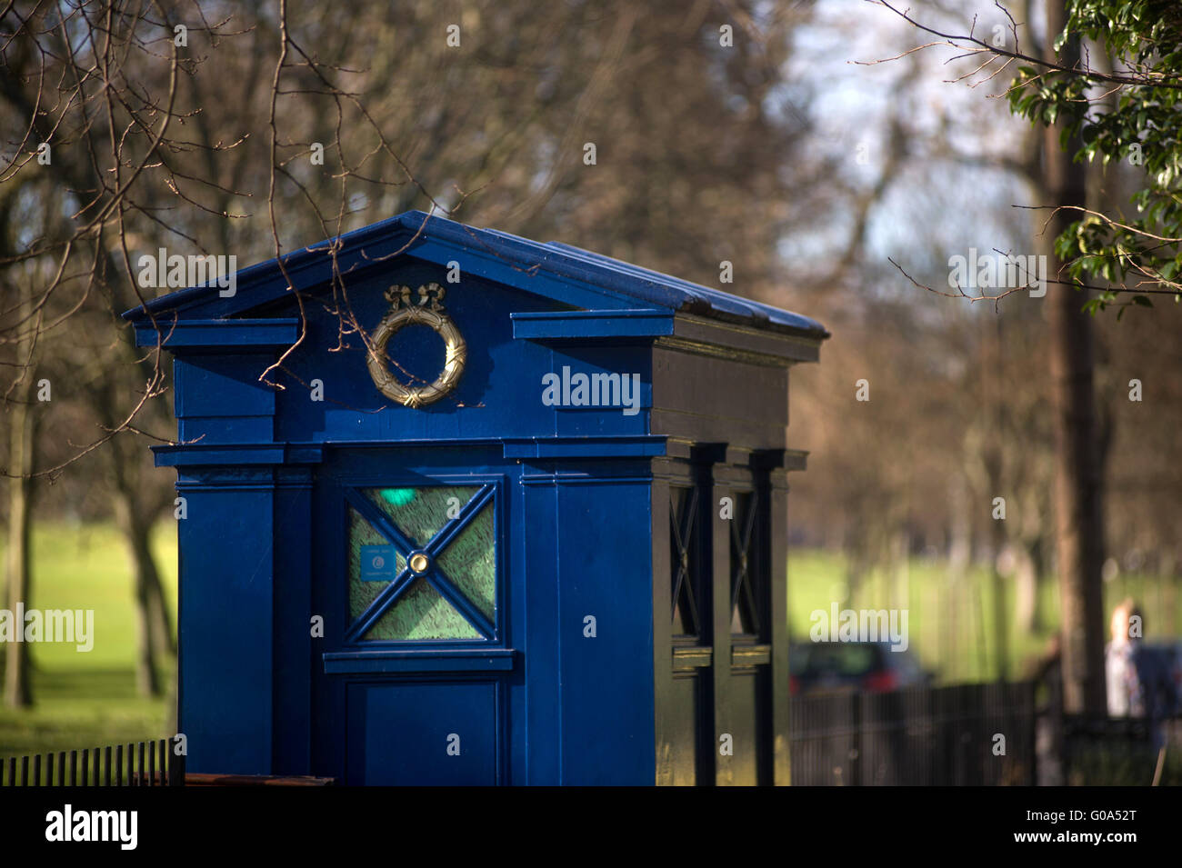 Old blue police box, The Meadows, Edinburgh Stock Photo