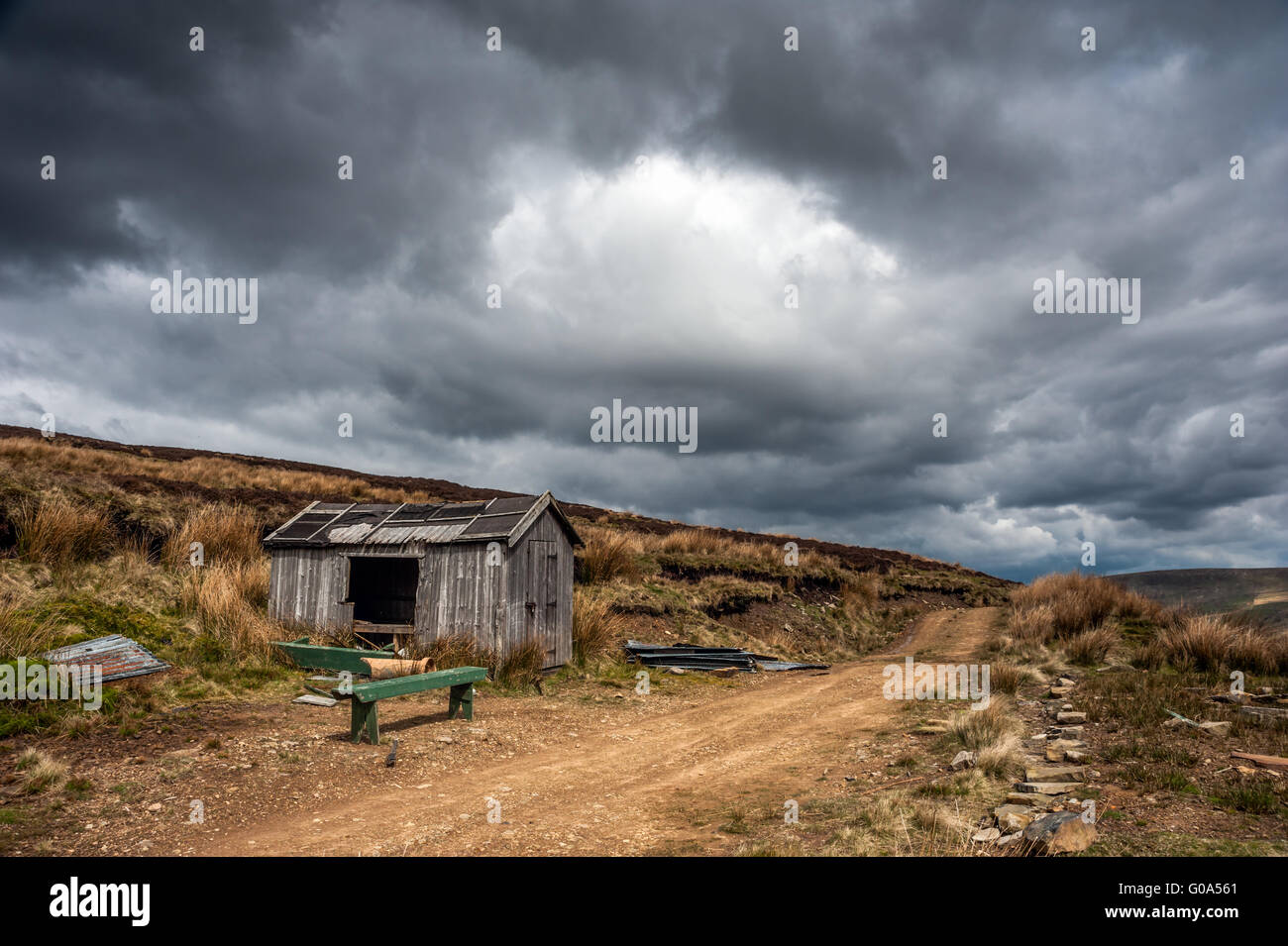 An old shooters cabin on the slope of Hareden Fell in The Forest of Bowland Stock Photo