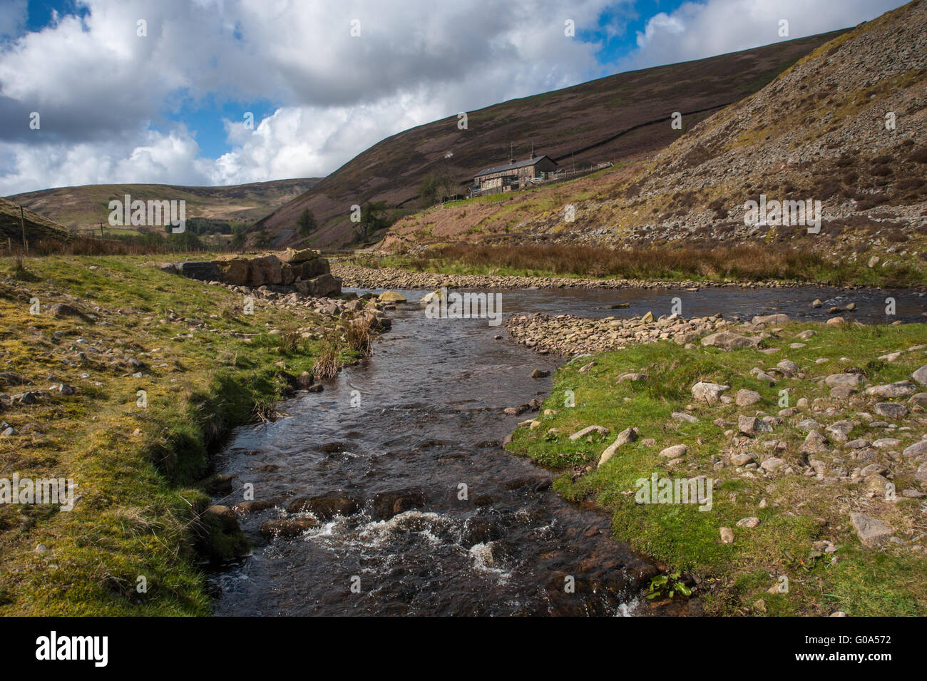 The Langden Brook and Smelt Mill Cottages in The Trough of Bowland Stock Photo