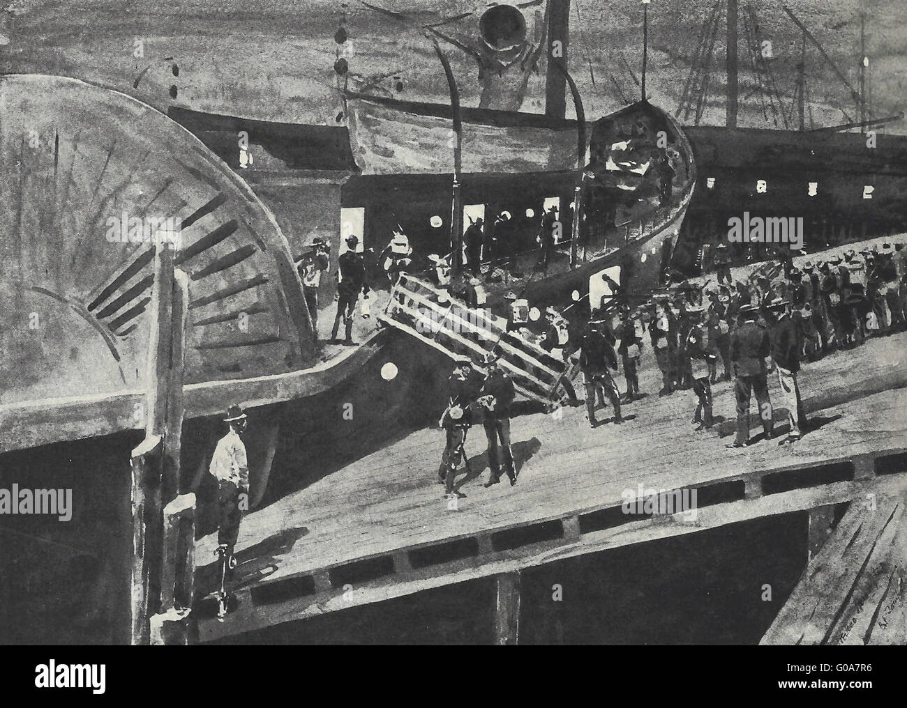 The Gussie Expedition - First Embarkation of United States troops for Cuba, at Fort Tampa, May 11, 1898 - Spanish American War Stock Photo