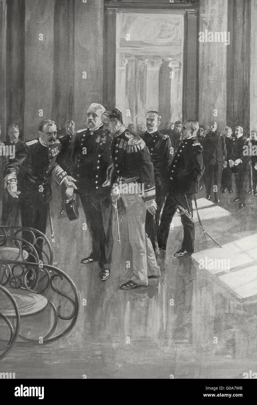 General Macias Receiving the American Commissioners at the Palace, San Juan, Puerto Rico Stock Photo
